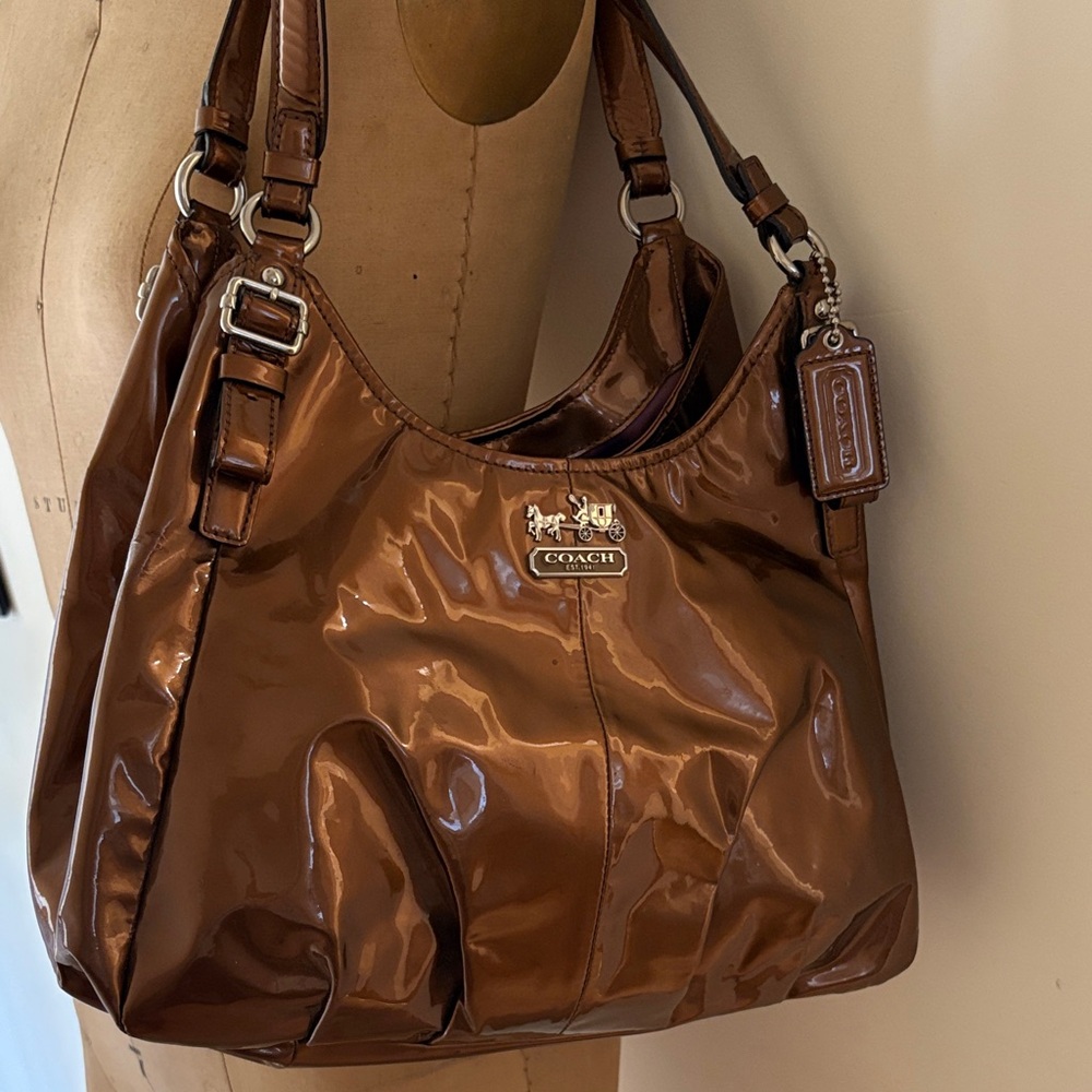 Coach Brown Patent Leather Shoulder Hobo Bag